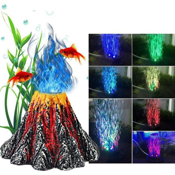 

decorations aquarium volcano ornament light night kit air bubbler deskfor fish tank gifts with led
