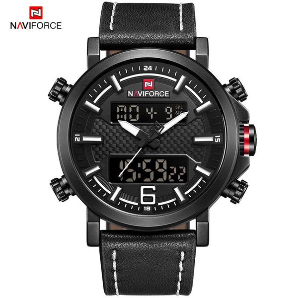 

wristwatches mens watches to men leather sport naviforce watch quartz led digital clock waterproof military wrist 9134, Slivery;brown