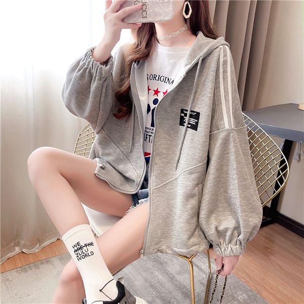 

coat women 2021 korean autumn and winter new cardigan printing zipper heavy industry double-layer sweater coat, Blue;black