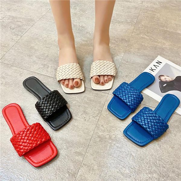 

slippers jarycorn 2021 summer women's flat head fashion woven bottom beach shoes indoor home ladies, Black