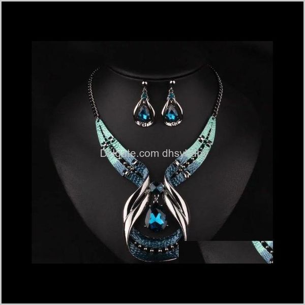 

& necklace drop delivery 2021 vintage statement jewelry bohemian big gem stone necklaces earrings sets luxury gemstone jewelries set ejr70, Silver