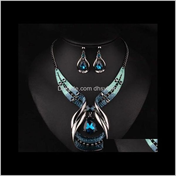 Collana Drop Delivery 2021 Gioielli dichiarazione vintage Bohemian Big Gem Stone Collane Orecchini Set Set di gioielli con pietre preziose di lusso Ejr70