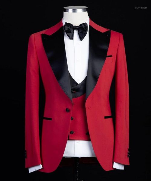 Abiti da uomo Blazer Abito da sposa moda su misura per uomo Rosso Slim Fit 3 pezzi Custom Made Plus Size Formal Man Party Tuxedo Set