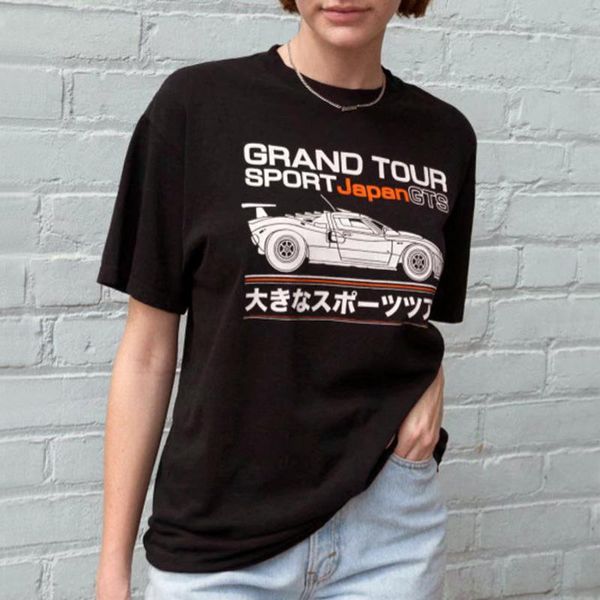 

women racing car print organic cotton crew neck t-shirt women's, White