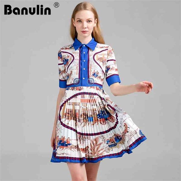 

runway designer short dress summer women fashion casual pleated vintage es short-sleeve elegant party mini 210603, Black;gray