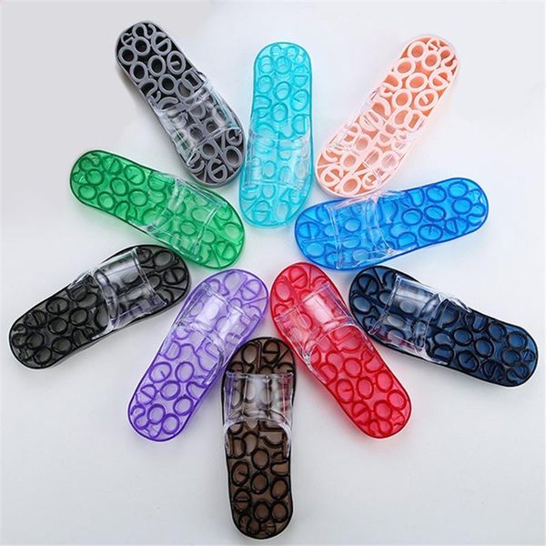 

slippers acupressure massage men women transparent candy color non-slip bathroom health foot beads couple home, Black