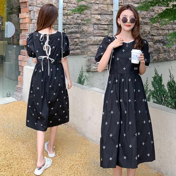 

maternity dresses 28137# dress summer cotton short sleeves loose midi plus size pregnancy pregnant women mom, White