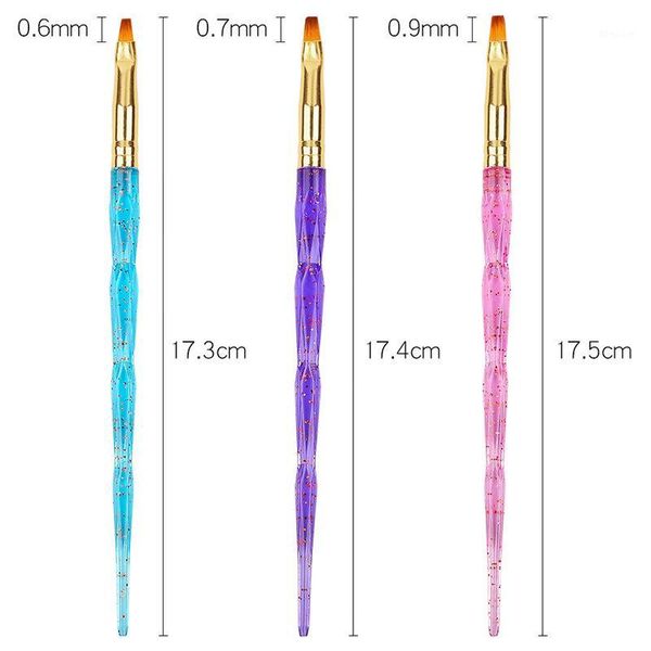 

3pcs/set nail cleaning brush dust cuticle uv gel powde clean pink blue handle sequins remover cleaner pen manicure tool1