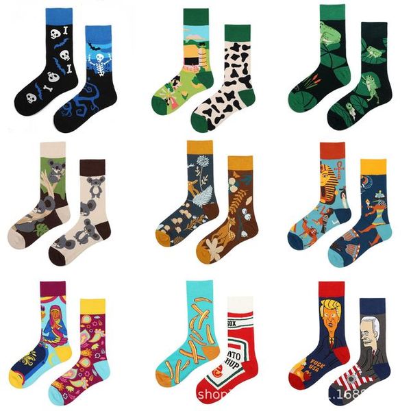 20 Stilleri Moda Sevimli Asimetrik AB Çorap Çanta Hayvan Bitki Orta Tüp Karikatür Spor Pamuk Çorap Erkekler Kadınlar için Açık Giyim