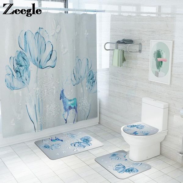 

bath mats mat shower curtain and cartoon bathroom toilet 4-piece set microfiber anti-slip foot rug home decor carpet