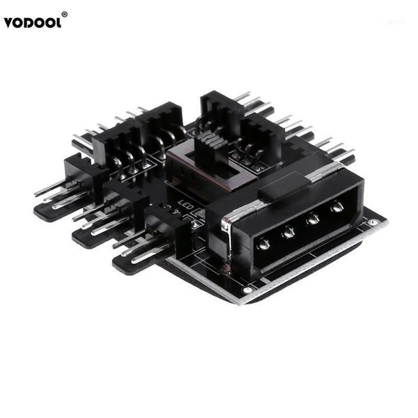 

diy 4pin/3pin 8 way 12v sata computer case cooling cooler fan radiator hub plate support water pump cable switch11