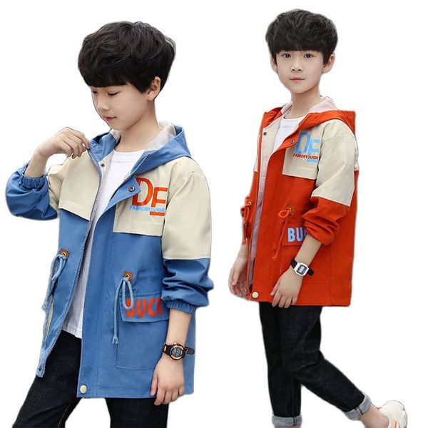 

spring & autumn jacket for boy new 2021 korean version long windbreaker slim fashion casual letter patchwork childrens clothing, Blue;gray