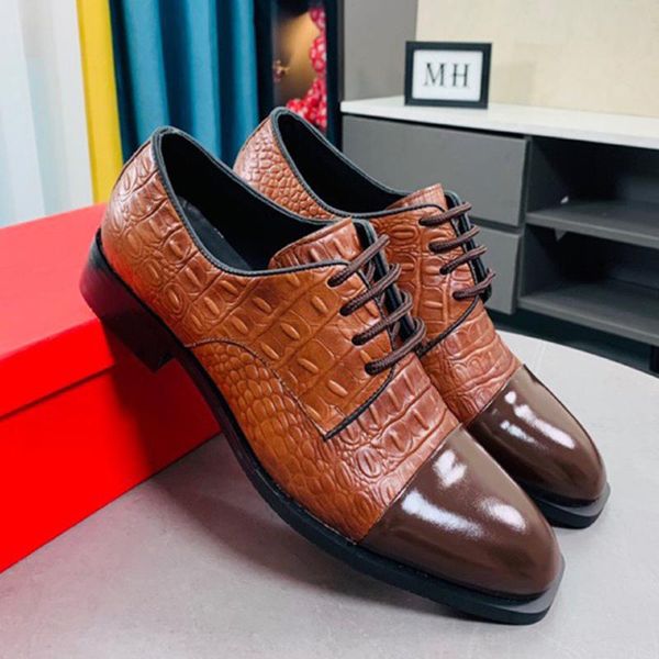 

dress shoes handmade real leather luxury men brown stitched wedding office banquet formal dh003, Black