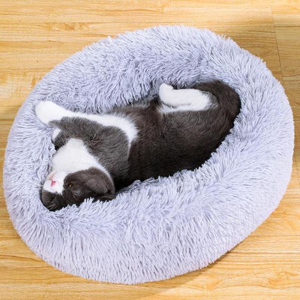 

cat beds & furniture soft round bed home long plush small puppy dogs sleeping dounts basket medium nest cushion travel kennel deep sleep