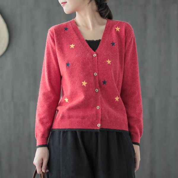 

women's sweaters pentagram single-breasted casual v-neck cardigan sweater autumn winter 2108 mori girl, White;black