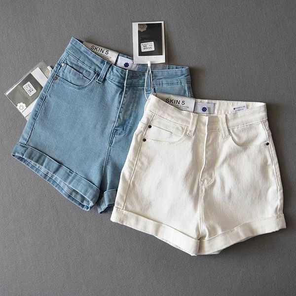 

light denim sporty hight women shorts waist casual beach style summer, White;black