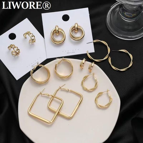 

hoop & huggie liwore fashion metal large earrings for women retro chain oversized square gold dangle 2021 trend jewelry, Golden;silver