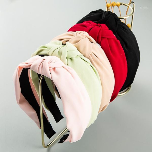

korean-style fashion simple solid color fabric knot hair bands nv wang red celebrity style large rims headband acc1, Brown