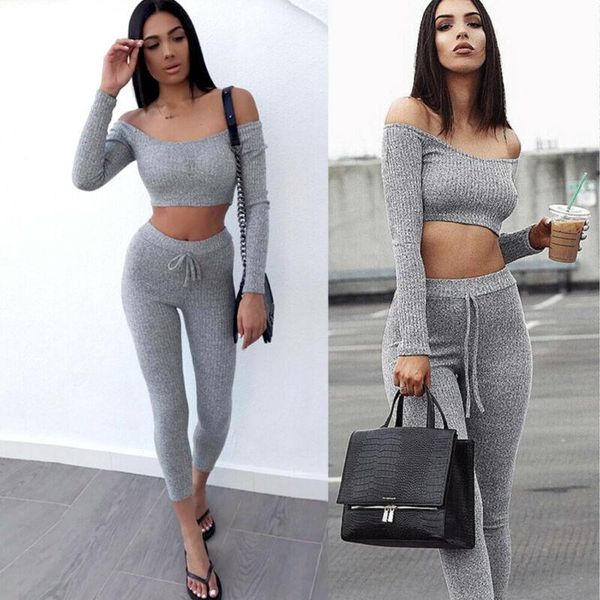 

two piece dress women lady long sleeve tracksuit sweatshirt pant set sport wear casual suit, White