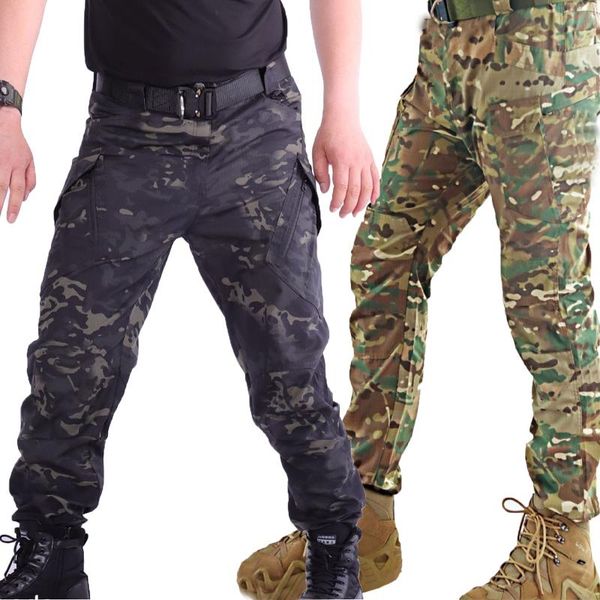 

men's pants military tactical army male jogger plus size trousers multi-pockets zip camouflage cargo casual, Black