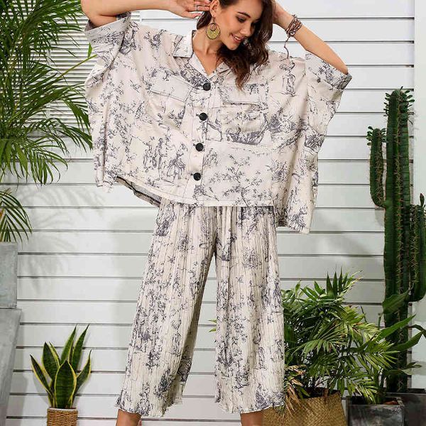 

pants luxus tropical summer graphic 2 feminine soft comfortable set, White