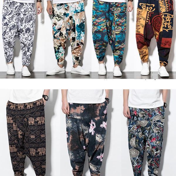 

ethnic clothing men's pants asian chinese style cotton linen casual japanese baggy vintage loose trousers hip-hop wide leg cross-pant s, Red