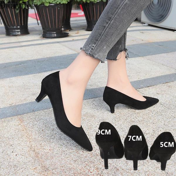 

dress shoes black flock high heels ladies fine with work pointed single shallow mouth women's simple fashion pumps