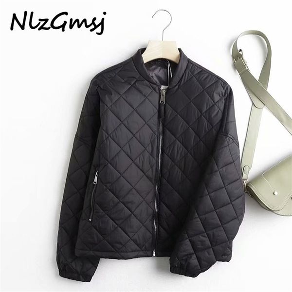 

nlzgmsj women solid oversize thin parkas cotton jacket long sleeve female black padded overcoat 210628, Black;brown