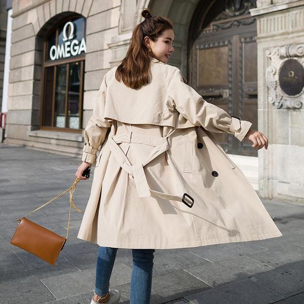 

women's trench coats style womens windbreakers spring autumn korean long woman casual loose overcoat female temperament slim, Tan;black