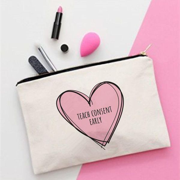 

cosmetic bags & cases women teach consent early printed make up bag fashion cosmetics organizer for travel colorful storage lady