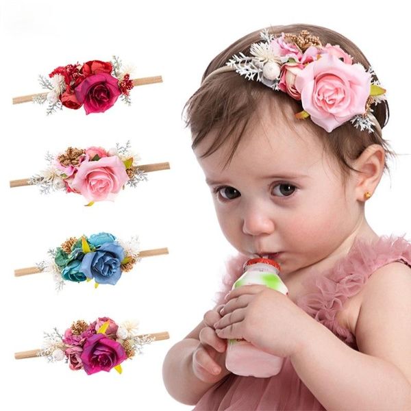 

fashion florals headband born baby elastic princess hairbands child kids pearl fresh style cute headwear gifts accessories hair, Slivery;white