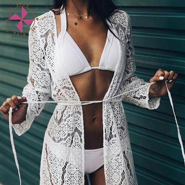 

women's swimwear in the wind robe women bikini cover ups lace crochet hollow out pareos para play tunics beach dress cardigan, White;black