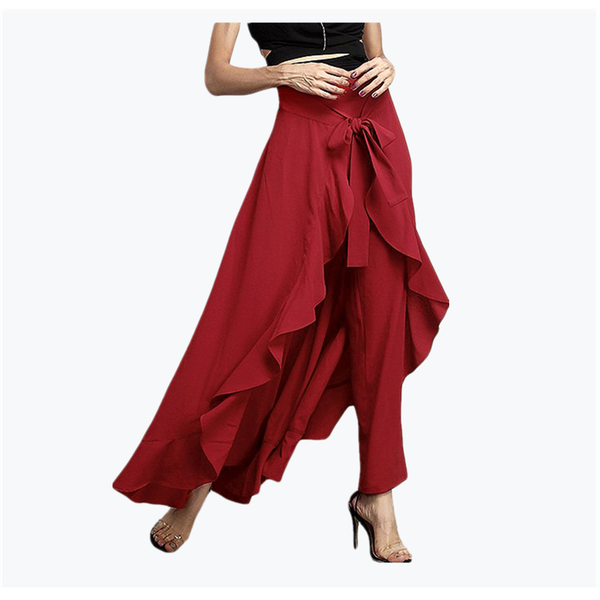 

skirts 1149 plus size ruffle grey side zipper tie front overlay pants beach summer womens long maxi skirt, Black