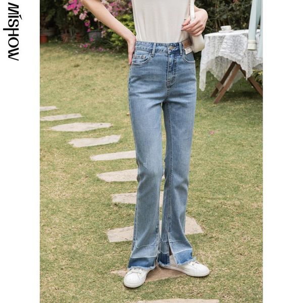 

women's jeans mishow for women wide leg blue full length demin pants outdoor fashion streetwear bottoms female clothing mx21a2922