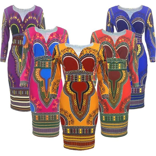 

ethnic clothing dress casual robe party plus size 3xl african dresses for women dashiki print tribal fashion v-neck ladies clothes, Red