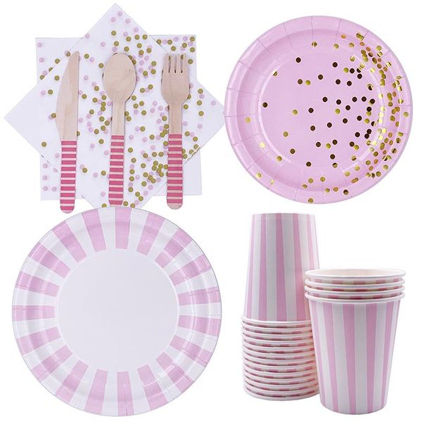 

disposable dinnerware blue pink bronzing tableware party plates paper cups napkins boy girl birthday decoration baby shower supplies