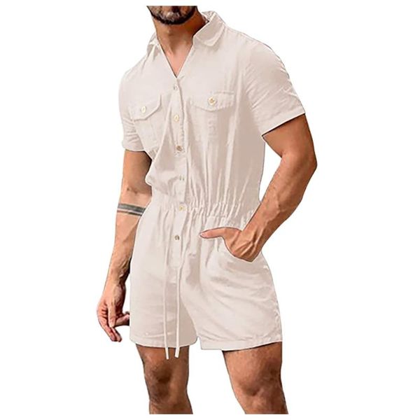 

men's tracksuits 2021 summer solid color set fashion casual short sleeve shorts one-piece drawstring button men #3, Gray
