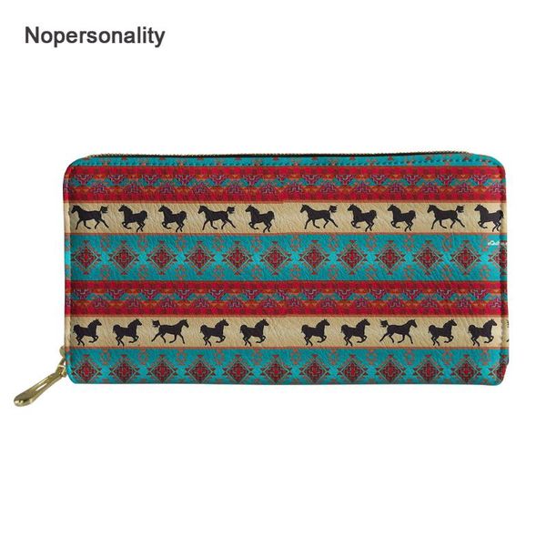

wallets nopersonality aztec horse women long leather zipper purse for ladies ethnic organizer holders, Red;black