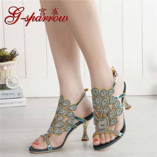 

g-sparrow 2021 summer arrival open toe shoes stiletto rhinestones super high heel women's sandals dress, Black