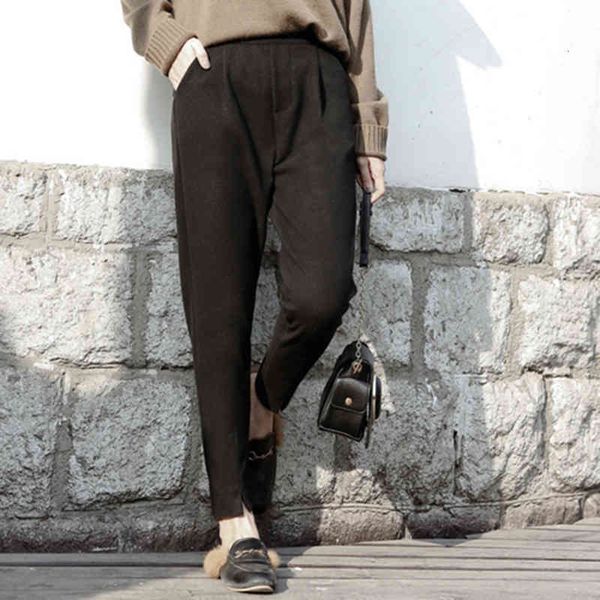 

capris arrival winter woolen women harem casual loose elastic waistband thicken women's warm pants plus size s146, Black;white