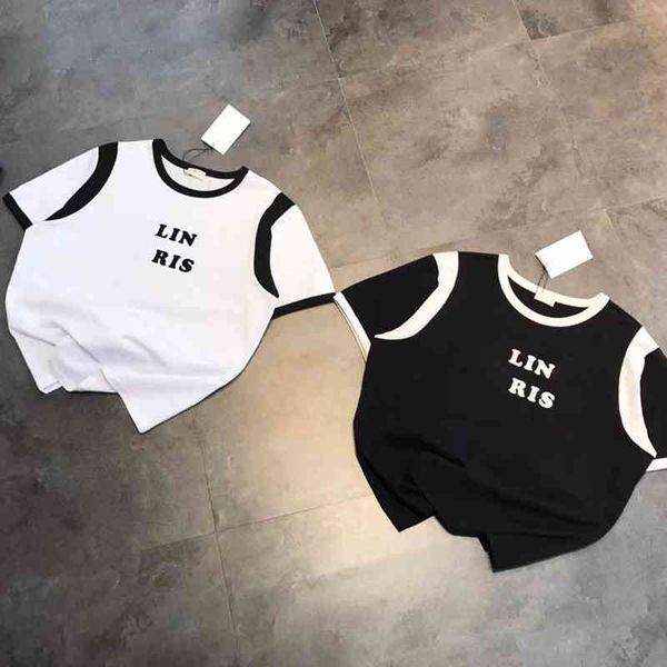 

2022 factory wholesale new model [patchwork sleeves]spring summer 22 style simple flocking letters casual loose round neck short sleeve t-sh, White