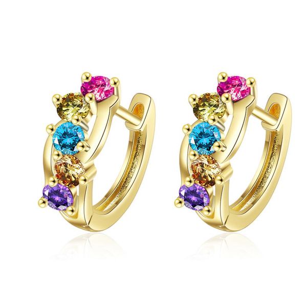 

hoop & huggie cute multicolor zircon rainbow earrings for women dazzling crystal wave geometric female lovely earring jewelry gift, Golden;silver