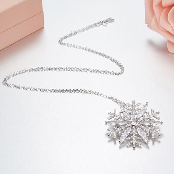 

luxury vintage crystal big snow flake flower necklace pendants women magic beautiful gift pendant necklaces, Silver