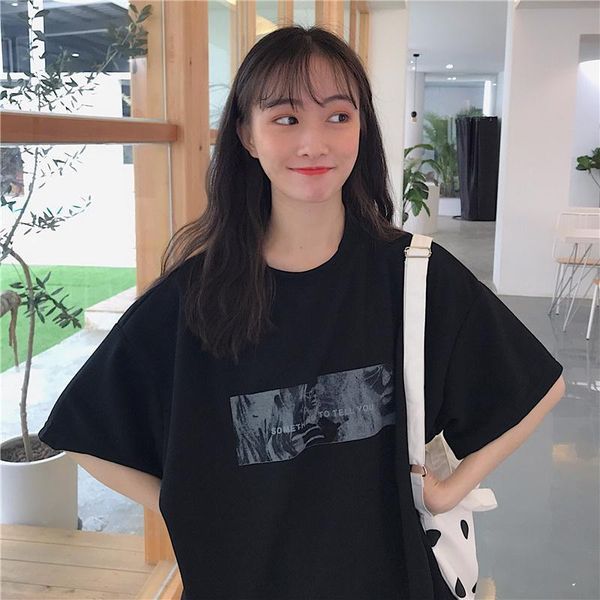 

women's t-shirt harajuku style short sleeve female ins net red 2021 korean loose chic hong kong top, White