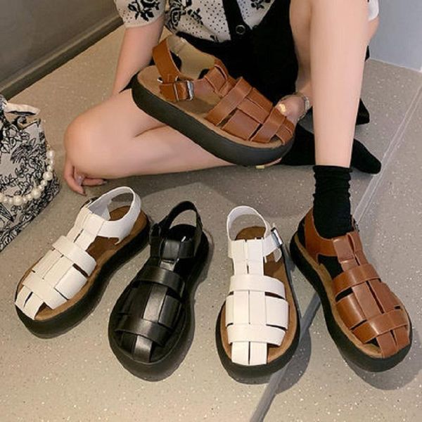 

sandals summer ladies 2021 fashion trend wild word buckle thick-soled baotou roman shoes, Black