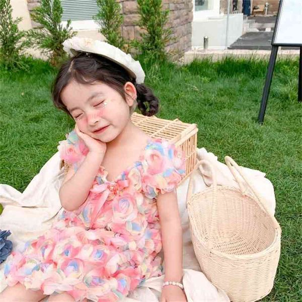 

summer arrival girls fashion rose floral dress kids party dresses 210528, Red;yellow