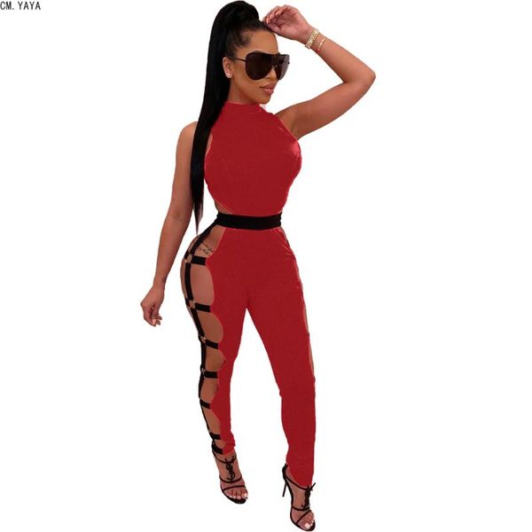 

women's jumpsuits & rompers cm.yaya winter women semi-turtleneck sleeveless solid color velvet hole one piece set night club dn8336, Black;white