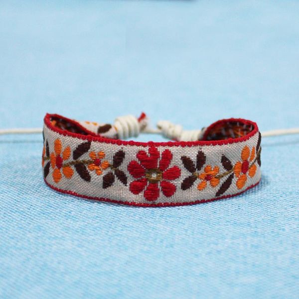 

charm bracelets 2021 for women ethnic retro cotton rope adjustable bracelet handmade jewelry flower print gifts, Golden;silver