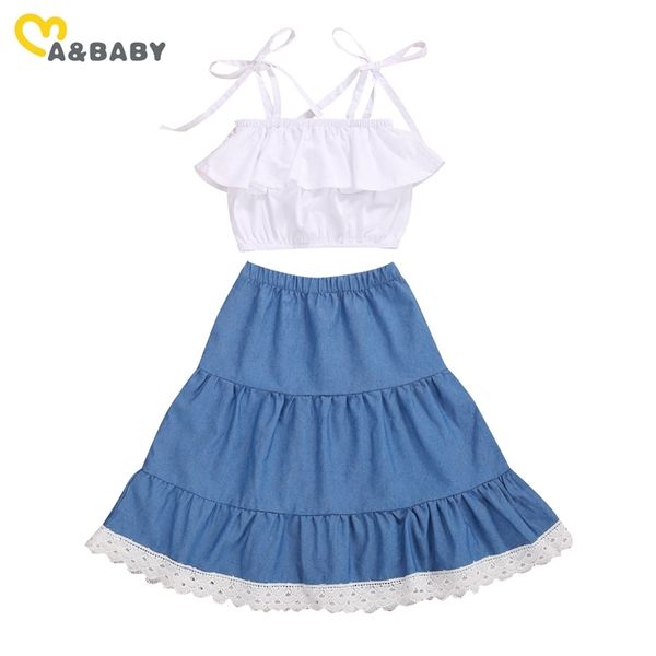 2-7Y Kleinkind Baby Kind Mädchen Sommer Kleidung Set Rüschen Röcke Weiße Bogen Weste T Shirts Strand Urlaub Outfits Childeren 210515