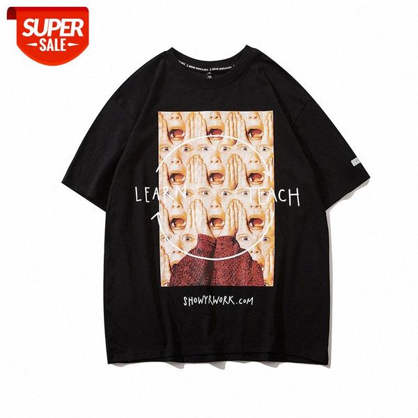 

american high street casual printed t-shirt simple and loose character print short-sleeved tee male #nm6v, White;black